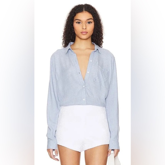 Rails Hunter Top in Heather Chambray Button Up Long Sleeve Top - Picture 3 of 14